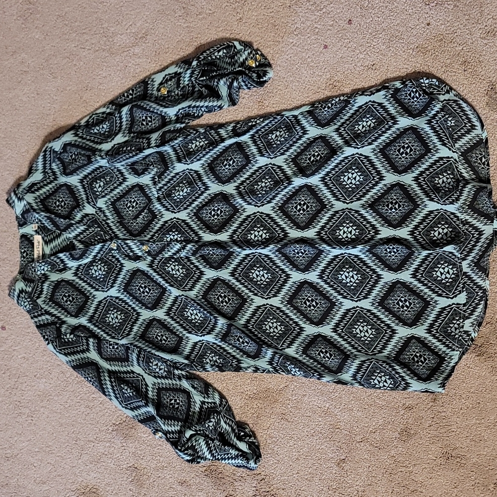 Print Dress, Aquamarine/Black, Size M